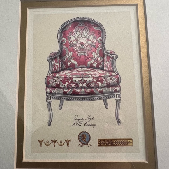 Pair of framed & matted antique chair prints - Picture 3 of 3